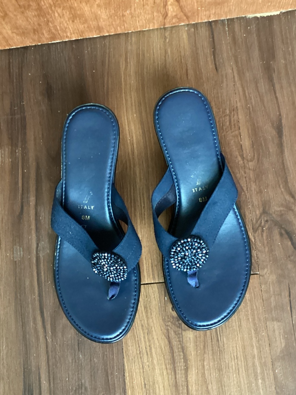 Italian Shoemakers Navy Beaded Thong Sandals
